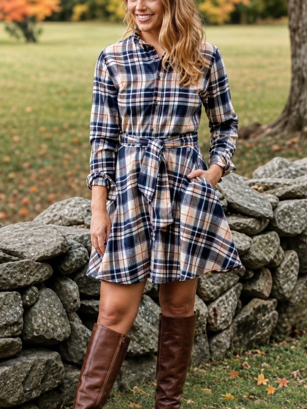 Kiel James Patrick Harvest Flannel Dress Fall Preppy Classic Womens XS